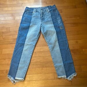 American Eagle New Size 12 Two-Tone Blue Vintage Look High Rise Crop Jeans
